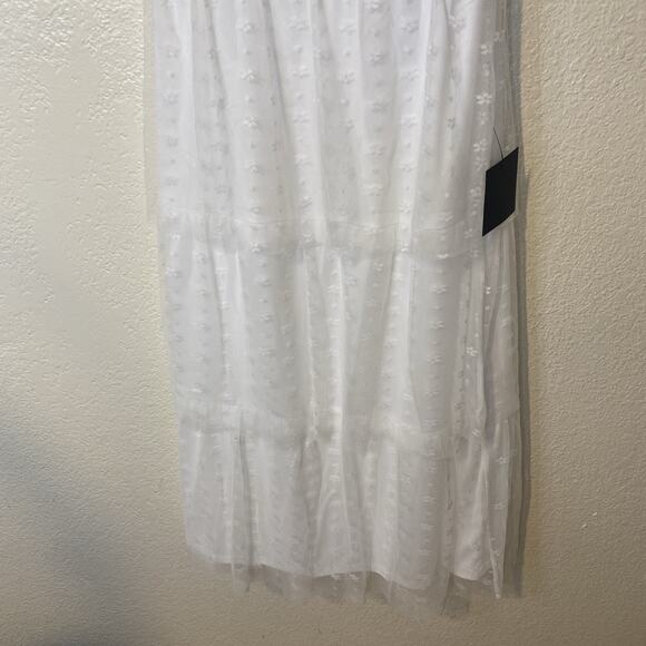 NEW Lulus Positively Precious White Floral Mesh Tiered Halter Midi Dress Lg NWT - Picture 6 of 11